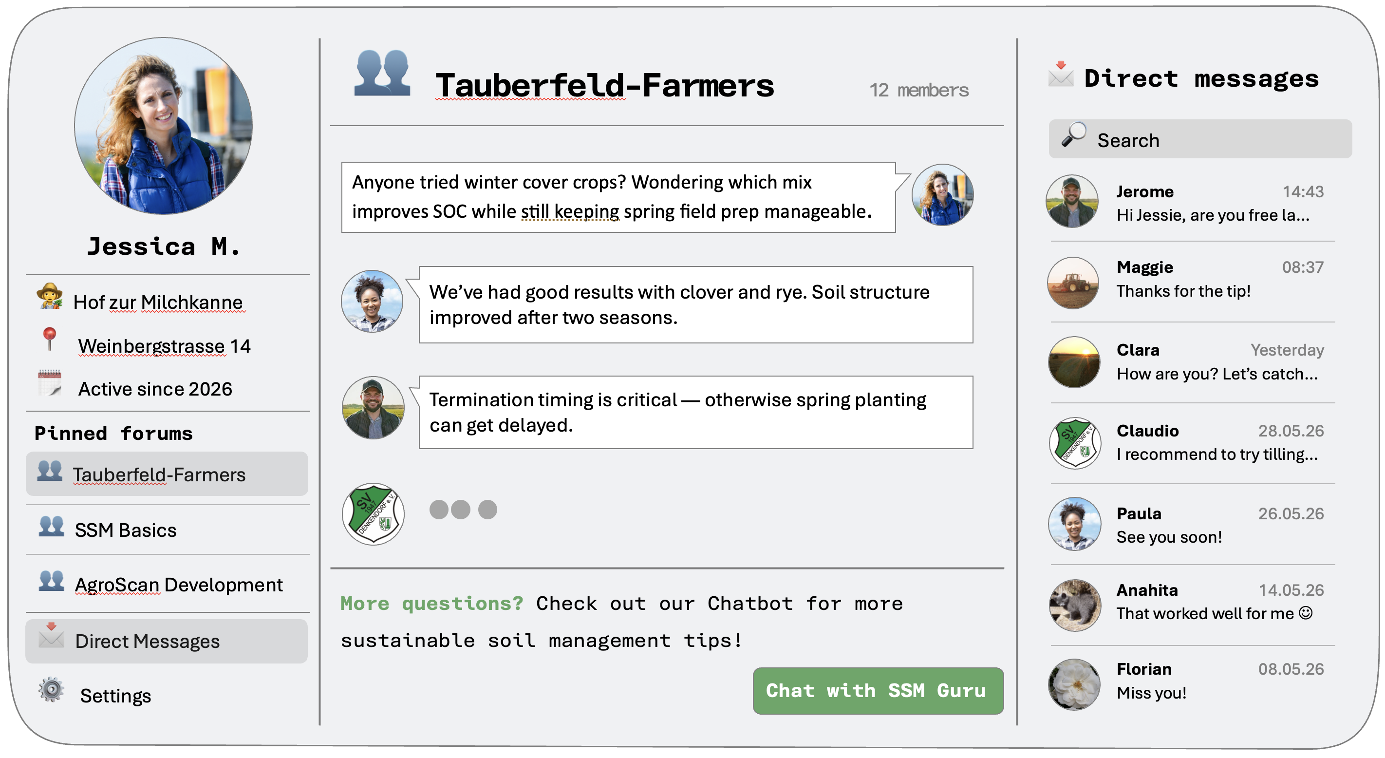 Mockup: community forum dashboard